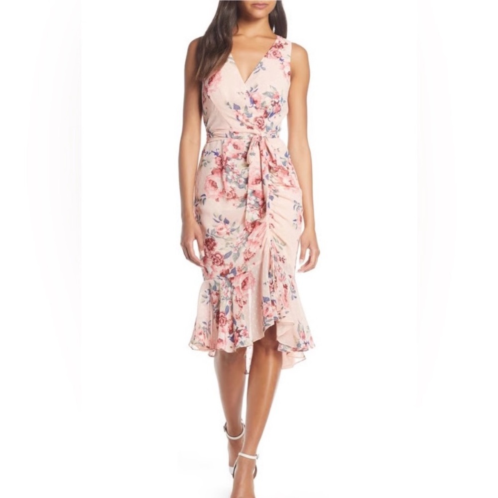 Eliza J Pink Floral Midi Dress